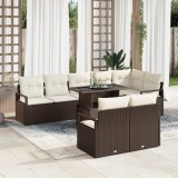 vidaXL Set de canapele pentru grădină - 9 piese cu perne maro din ratan și polyester