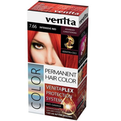 Vopsea de par permanenta, Venita Plex, 125 ml, Nr 7.66, Rosu Intens foto