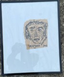 Tablou / lucrare &icirc;n tuș (?), JANCO, de mici dimensiuni, 10 x 12 cm, rama este noua, portretul lui Benjamin Fondane, artist roman arta romaneasca, Portrete, Carbune, Realism