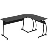 HOMCOM Birou &icirc;n Colț Spațios din Lemn cu Cadru din Metal, Design Modern pentru Acasă sau Birou, Multifuncțional, Negru, 112.5x152x74cm | Aosom Romania