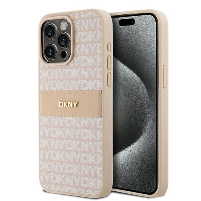 Husa pentru Apple iPhone 15 Pro Max, DKNY, Mono Stripe &amp;amp; Metal Logo, Roz foto