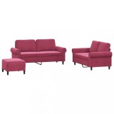 Cumpara ieftin Set canapea cu perne, 3 piese, rosu vin, catifea