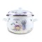 Oala emailata cu capac, diametru 24 cm, inaltime 14cm, capacitate 4.90L, compatibila cu masina de spalat vase, alb/mov