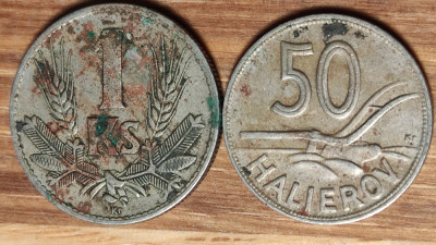 Slovacia set WWII koruna - 1 koruna 1940 + 50 halierov 1941 foto
