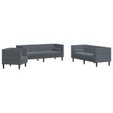 Cumpara ieftin Set canapele Chesterfield cu perne rulou, 3 piese, gri, catifea