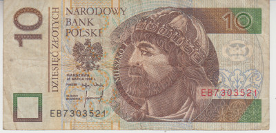 M1 - Bancnota foarte veche - Polonia - 10 zloti - 1994 foto