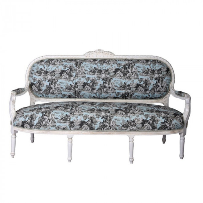 Sofa Madame Pompadour din lemn masiv alb cu tapiterie colorata CAT362B62