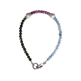 B258. Bratara de Luxe1, Perle Aventurin Turmalina Aquamarin, Multicolor, 17 cm
