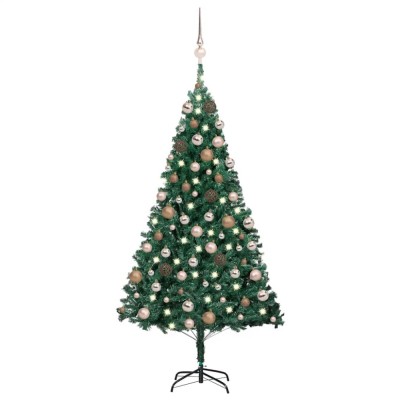Brad Crăciun pre-iluminat cu set globuri, verde, 150 cm, PVC foto