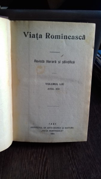VIATA ROMANEASCA - REVISTA LITERARA SI STIINTIFICA. ANUL XVI, 1924