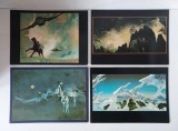 Lot 4 carti postale vintage, ROGER DEAN ART POSTCARDS: SPRING, WIZARD, RARE EARTH, NITRO FUNCTION, anii 80, Printed in England, 21x15cm