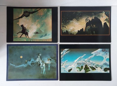 Lot 4 carti postale vintage, ROGER DEAN ART POSTCARDS: SPRING, WIZARD, RARE EARTH, NITRO FUNCTION, anii 80, Printed in England, 21x15cm foto