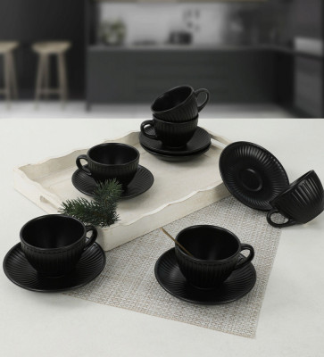 Set pentru ceai, Keramika, 275KRM1526, Ceramica, Negru mat foto