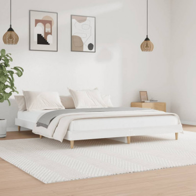 vidaXL Cadru de pat, alb extralucios, 200x200 cm, lemn prelucrat foto