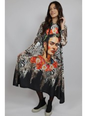 ROCHIE MAXI CU MANECA LUNGA ASIMETRICA LEOPART FRIDA TALIE UNICA Multicolora