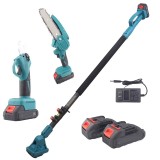 Cumpara ieftin Set Foarfeca de Gradina + Mini Drujba Motoyama, 6 Inch, 2 Acumulatori, 48V, Brat Telescopic 2.13 m, Unghi Reglabil