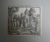 Georg Lemberger &quot;Moise pe malul Nilului&quot; xilogravura 1550, Religie, Cerneala, Altul