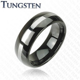 Inel negru din tungsten, linie de culoare argintie, suprafață rotunjită, 8 mm - Marime inel: 68