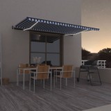 vidaXL Copertină automată cu senzor v&acirc;nt&amp;LED, albastru/alb 500x300 cm