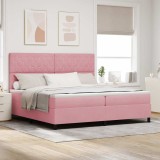 Cumpara ieftin Pat box spring cu saltea &amp; LED, roz, 200x200 cm, catifea