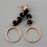 Cumpara ieftin Cercei Argint 925 placat aur roz cu agat negru fatetat &amp; zirconiu cubic Maura, 6cm, Made in Italy. Cutie cadou