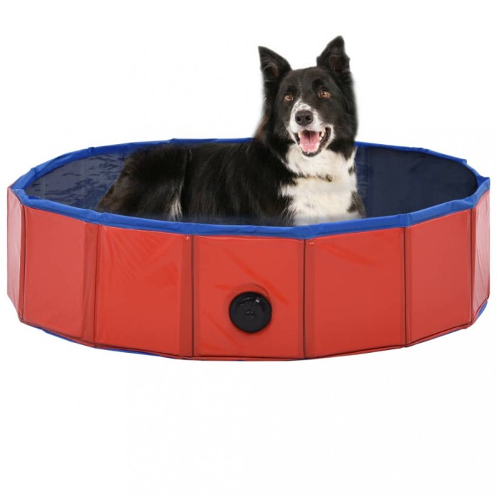 vidaXL Piscină pentru c&acirc;ini pliabilă, roșu, 80 x 20 cm, PVC