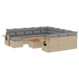 Set canapele de gradina, 13 piese, cu perne, bej, poliratan