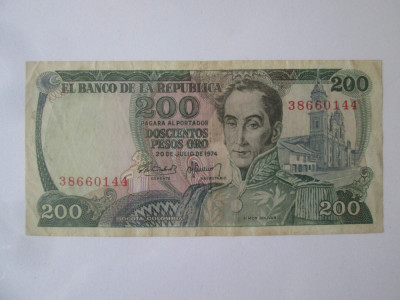 Columbia 200 Pesos Oro 1974 an rar foto