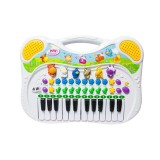 Orga Electronica cu 24 Clape pentru Copii, cu melodii, ritmuri si sunete animale, 38x27x3 cm, alb, Palmonix