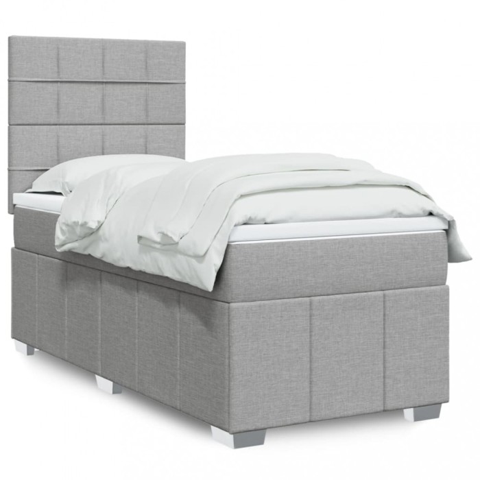 vidaXL Pat box spring cu saltea, gri deschis, 100x200 cm, textil 3293879