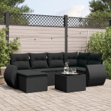 VidaXL Set canapele de grădină cu perne, 7 piese, negru, poliratan