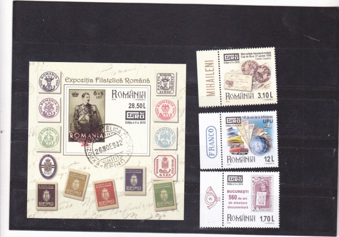 Romania 2019 - LP 2254 nestampilat - Expozitia Filatelica EFIRO - serie + BLOC