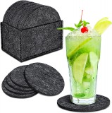 Set de 12 coastere cu suport de depozitare Hoomil, pasla, gri, 10 cm