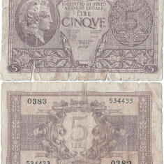 1944 (23 XI), 5 lire (P-31b) - Italia!