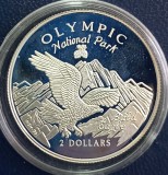 (S) MONEDA DIN ARGINT COOK ISLANDS - 2 DOLLARS 1996, PARCUL NATIONAL OLIMPIC - PROOF