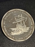 D2 Republica Dominicana 1 peso 1989 Argint .999, 31.1 g /Landing of Columbus' Ships /exProof/10 000 ex/ din foto