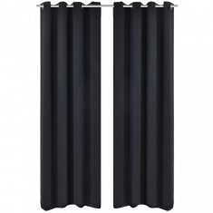 Draperii opace cu inele metalice, 2 buc., negru, 135 x 245 cm