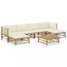 Emaga VidaXL Set mobilier de gradina cu perne, 7 piese, alb crem, bambus foto