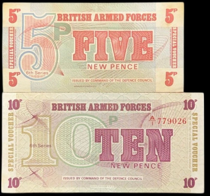 MAREA BRITANIE SET / LOT( 2buc ) BRITISH ARMED FORCES :5 PENCE 1972 - XF ++ &amp; 10 PENCE UNC , P-M47 + P-M48, Bradbury, Wilkinson&amp;Co