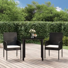 vidaXL Set mobilier de gradina cu perne, 3 piese, negru, poliratan foto