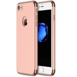 Husa iPhone 7 GloMax 3in1 PerfectFit Rose-Gold, Protectie Soc, Praf, Zgarieturi, Carcasa Policarbonat, Bumpere Crom Luxury, Subtire, Usoara