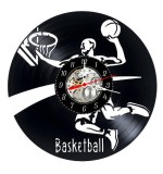 Ceas de Perete Disc Vinil Baschet Jucator Minge Cos Negru 30cm Mecanism Silentios Cadou Sportiv