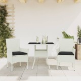 VidaXL Set mobilier de grădină cu perne 3 piese alb poliratan &amp; sticlă