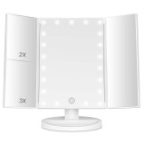 Oglinda cosmetica extensibila, 22 LED-uri, zoom 2X 3X, buton touch, USB, alb