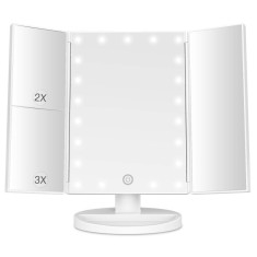 Oglinda cosmetica extensibila, 22 LED-uri, zoom 2X 3X, buton touch, USB, alb