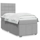 VidaXL Pat box spring cu saltea, gri deschis, 90x190 cm, textil 3291523