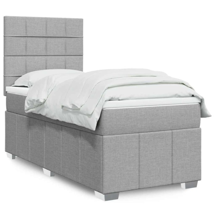 vidaXL Pat box spring cu saltea, gri deschis, 90x190 cm, textil 3291523