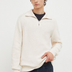 Marc O'Polo pulover de bumbac culoarea bej, cu turtleneck