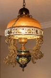 Superbă lampă de tavan antica din majolica cu bronz