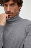 United Colors of Benetton pulover din amestec de lana barbati, culoarea gri, light, cu guler